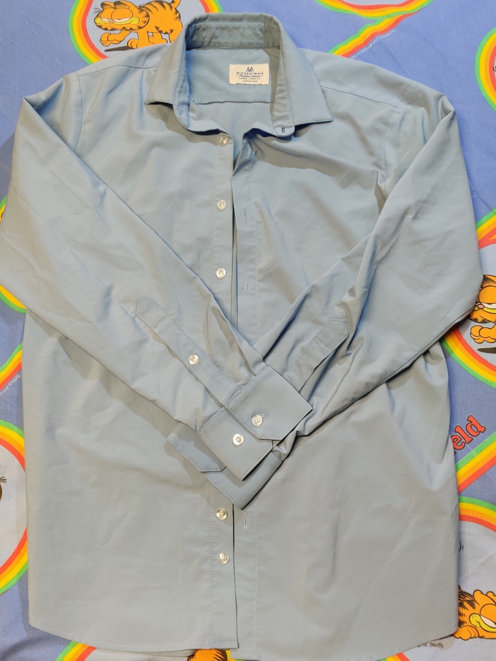 Mizzen + Main Mens Large Trim Fit Light Blue Performance Dress Shirt Long Sleeve
